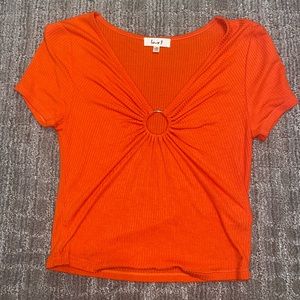 Orange cut out v neck Crop Top